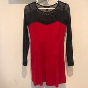 Red/black sheer and cotton party dress